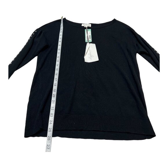 Magnolia Grace Sweater Womens M Black Boat Neck Grommet Studded‎ Sleeves Edgy - Picture 5 of 8